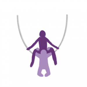Utendørs sex- illustrasjon av person som sitter i hengekøye og får oralsex.
